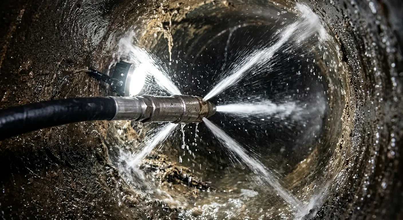 High-pressure hydro jetting nozzle cleaning sewer pipe for Storm Drain Cleaning in Bardmoor